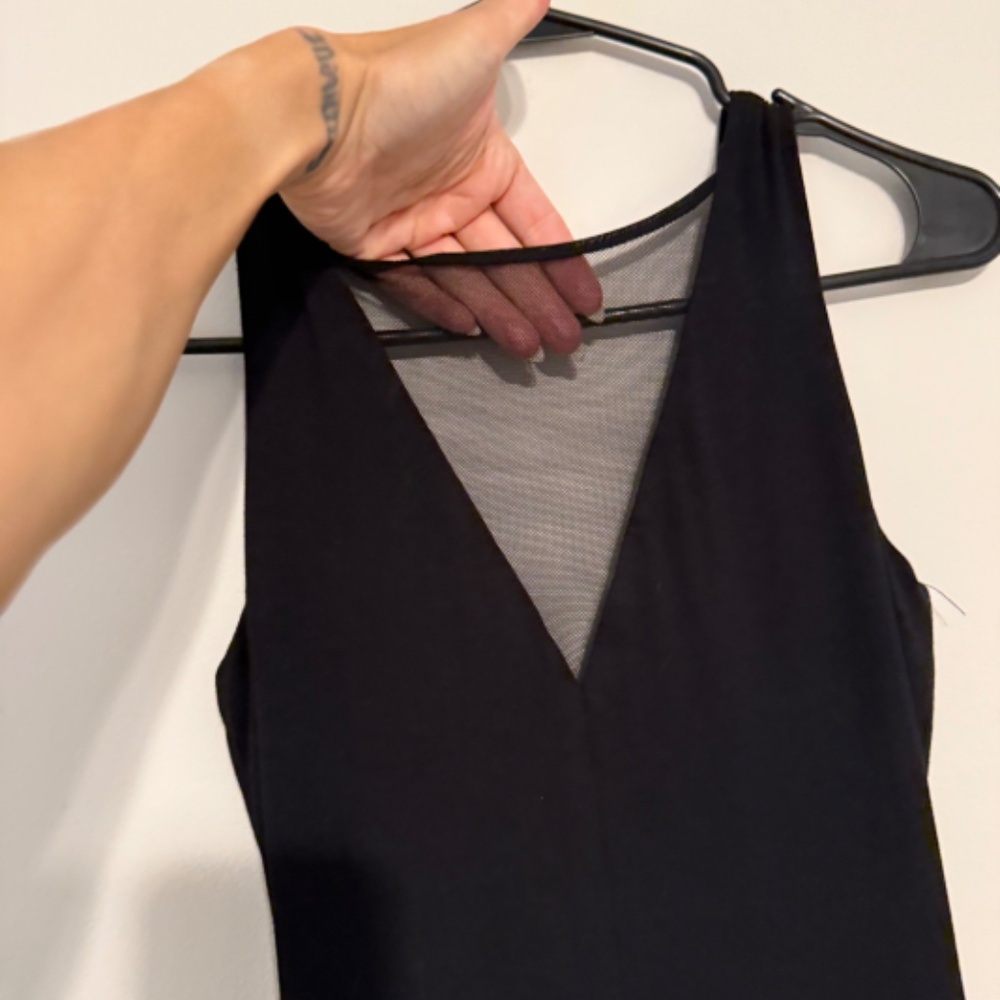 AQUA Black Maxi Dress Long High Slit w/Vneck Detail - XS